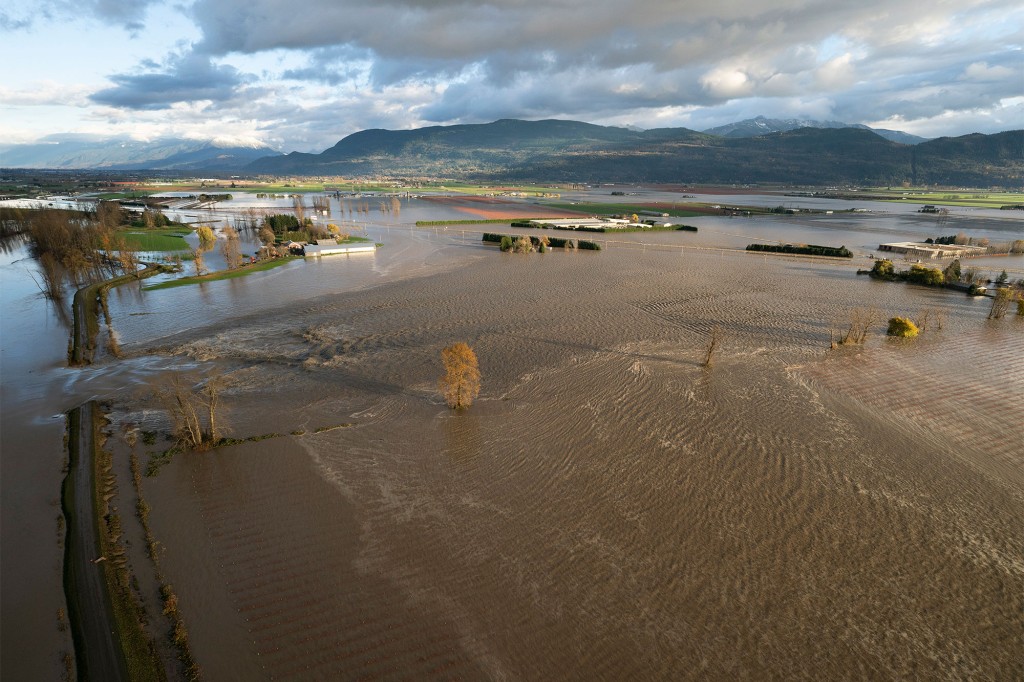 Floodwaters are seen in Chilliwack, British Columbia.